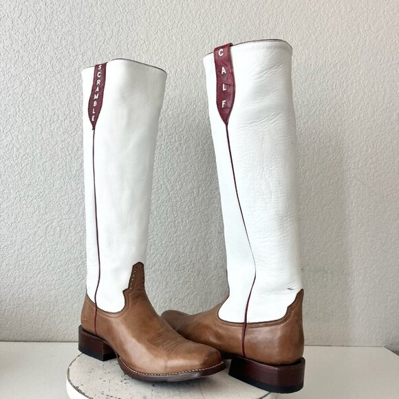 Rod Patrick Womens Knee High Cowboy Boots 11AA Brown White Cowgirl Western Tall - Picture 1 of 14